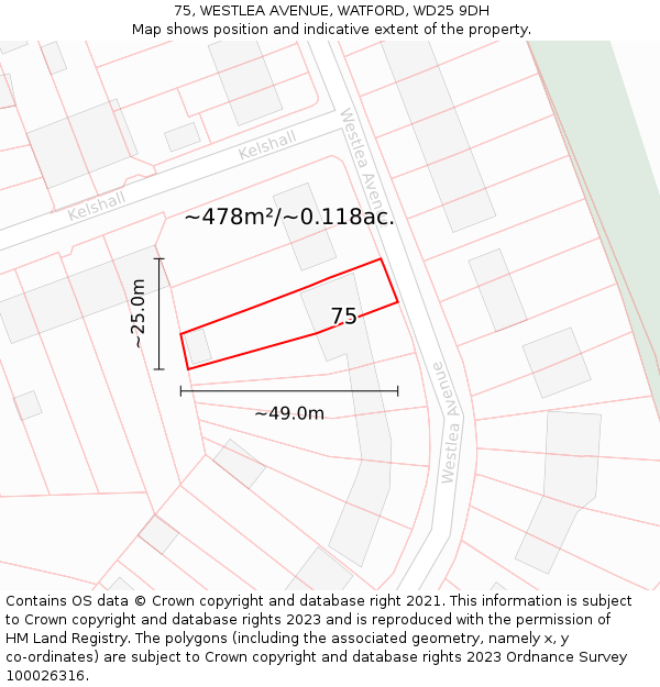 75, WESTLEA AVENUE, WATFORD, WD25 9DH: Plot and title map