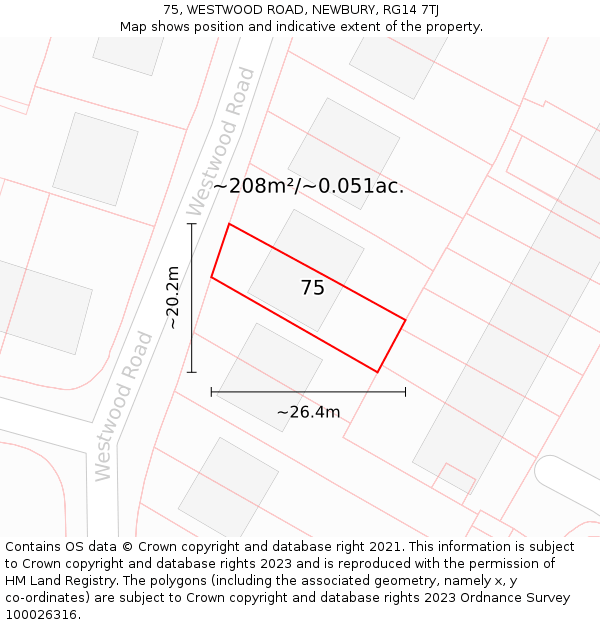 75, WESTWOOD ROAD, NEWBURY, RG14 7TJ: Plot and title map