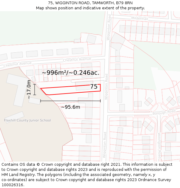 75, WIGGINTON ROAD, TAMWORTH, B79 8RN: Plot and title map