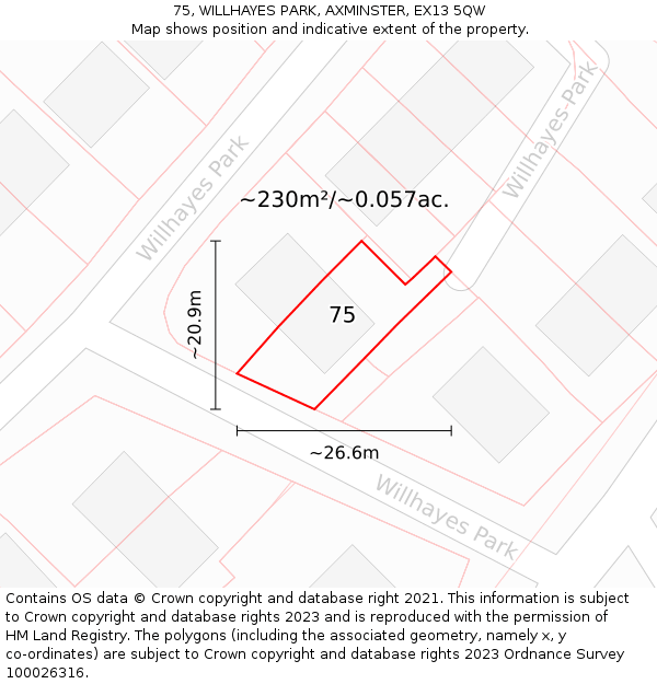 75, WILLHAYES PARK, AXMINSTER, EX13 5QW: Plot and title map