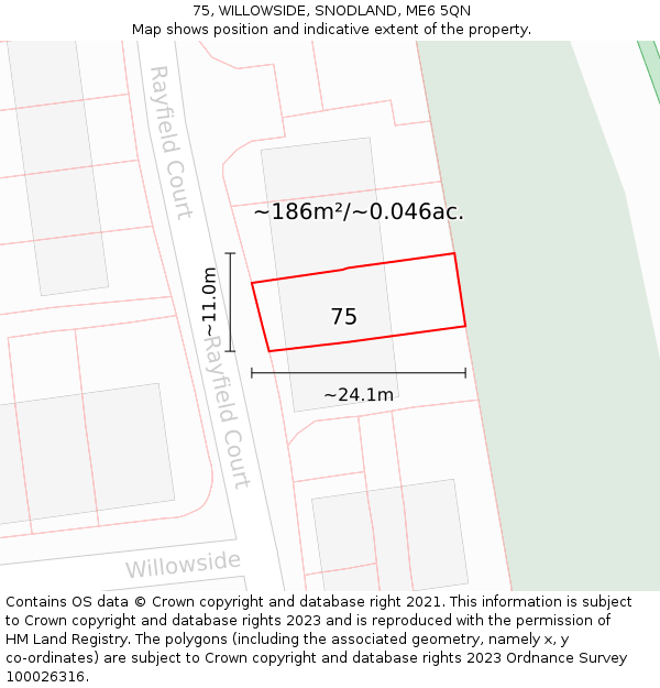 75, WILLOWSIDE, SNODLAND, ME6 5QN: Plot and title map