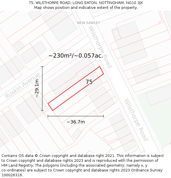 75, WILSTHORPE ROAD, LONG EATON, NOTTINGHAM, NG10 3JX: Plot and title map