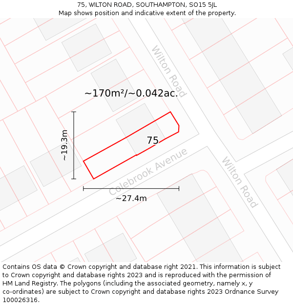 75, WILTON ROAD, SOUTHAMPTON, SO15 5JL: Plot and title map