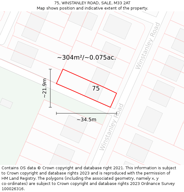 75, WINSTANLEY ROAD, SALE, M33 2AT: Plot and title map