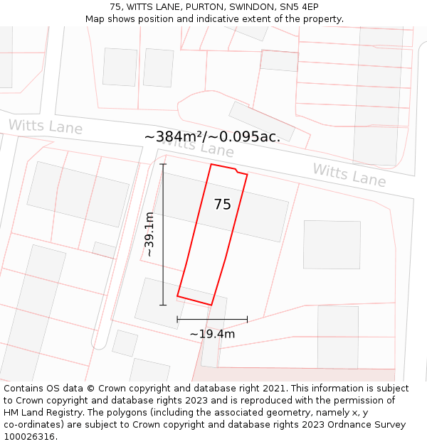 75, WITTS LANE, PURTON, SWINDON, SN5 4EP: Plot and title map