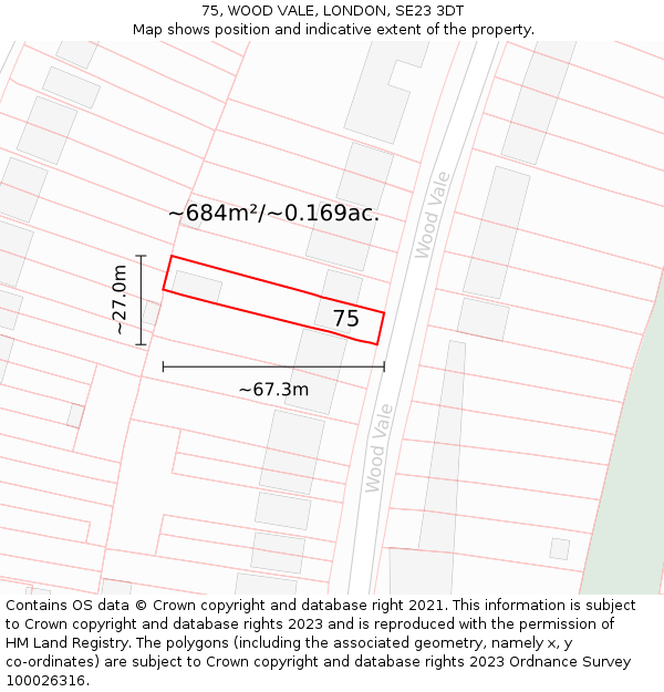 75, WOOD VALE, LONDON, SE23 3DT: Plot and title map