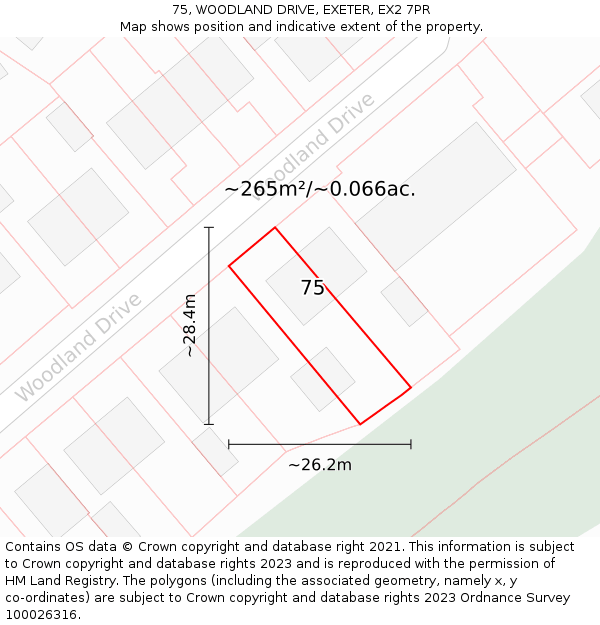 75, WOODLAND DRIVE, EXETER, EX2 7PR: Plot and title map