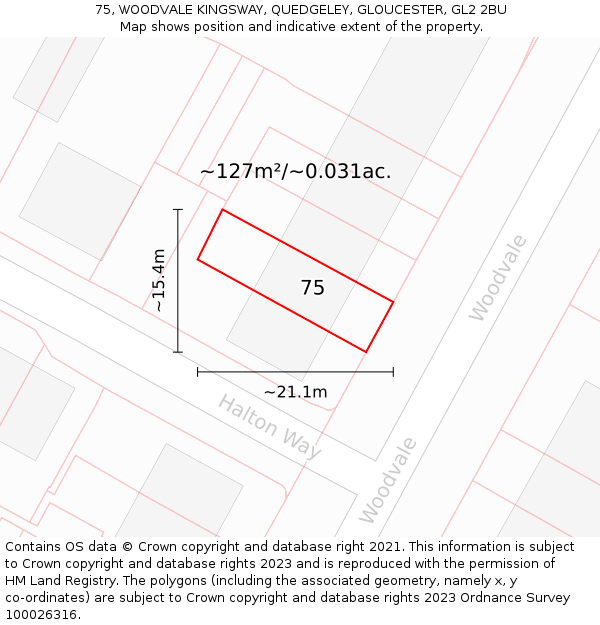 75, WOODVALE KINGSWAY, QUEDGELEY, GLOUCESTER, GL2 2BU: Plot and title map