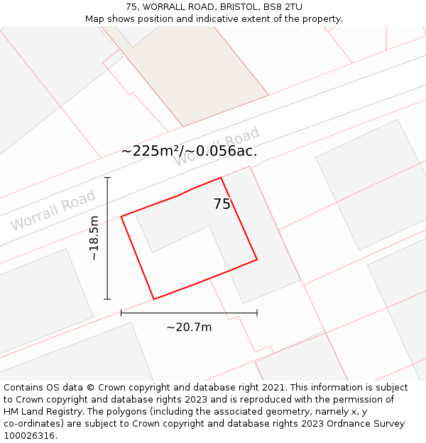 75, WORRALL ROAD, BRISTOL, BS8 2TU: Plot and title map