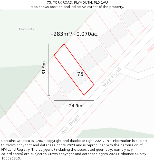 75, YORK ROAD, PLYMOUTH, PL5 1AU: Plot and title map