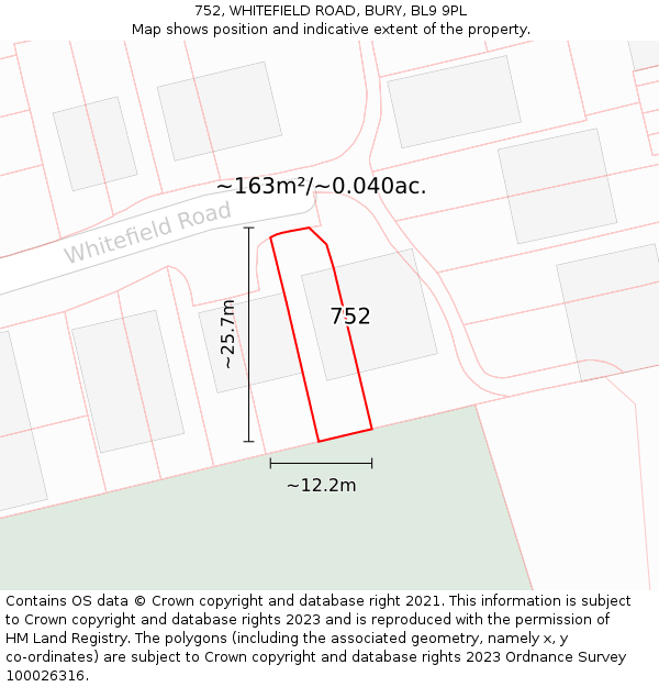 752, WHITEFIELD ROAD, BURY, BL9 9PL: Plot and title map