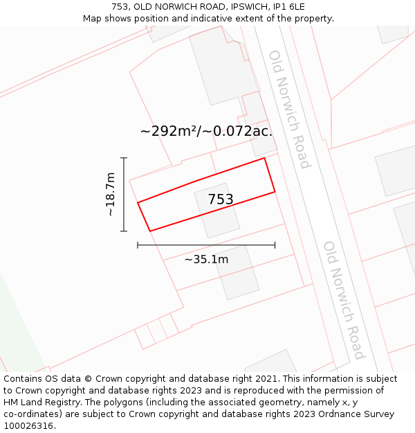 753, OLD NORWICH ROAD, IPSWICH, IP1 6LE: Plot and title map