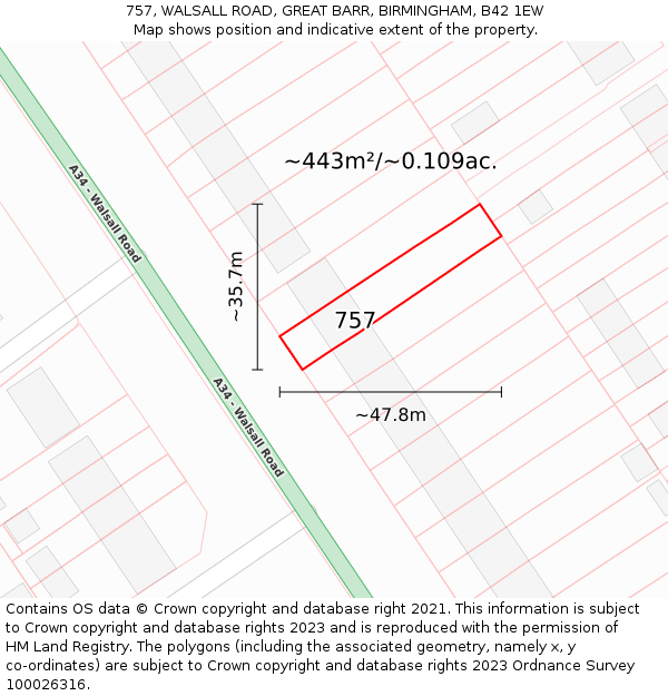 757, WALSALL ROAD, GREAT BARR, BIRMINGHAM, B42 1EW: Plot and title map