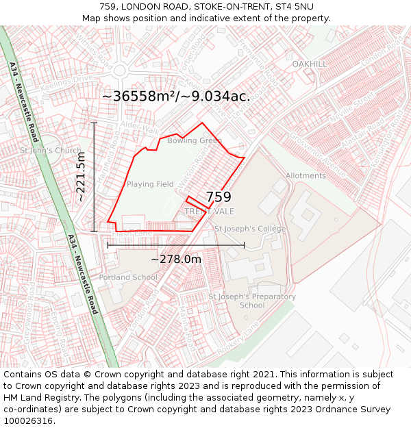 759, LONDON ROAD, STOKE-ON-TRENT, ST4 5NU: Plot and title map