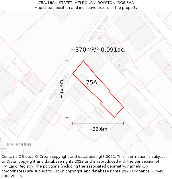 75A, HIGH STREET, MELBOURN, ROYSTON, SG8 6AA: Plot and title map