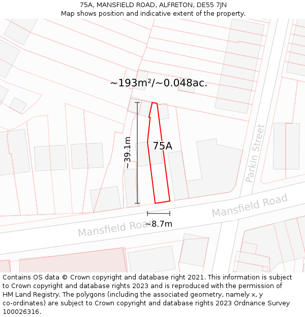 75A, MANSFIELD ROAD, ALFRETON, DE55 7JN: Plot and title map