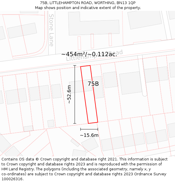 75B, LITTLEHAMPTON ROAD, WORTHING, BN13 1QP: Plot and title map