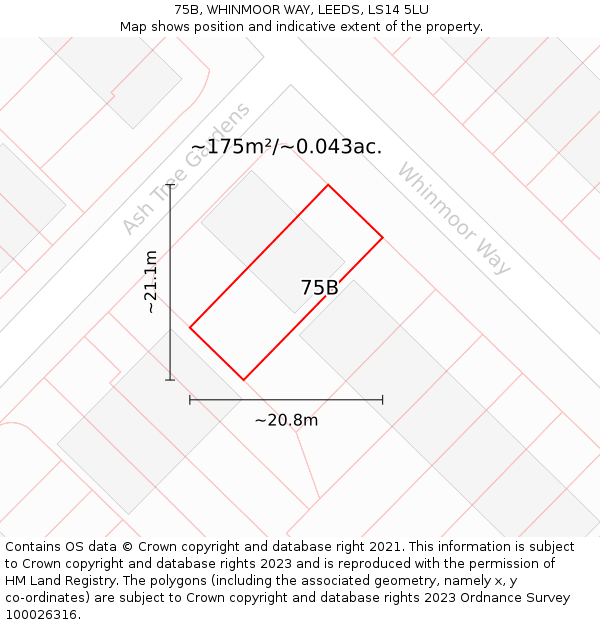 75B, WHINMOOR WAY, LEEDS, LS14 5LU: Plot and title map