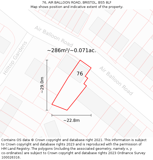 76, AIR BALLOON ROAD, BRISTOL, BS5 8LF: Plot and title map