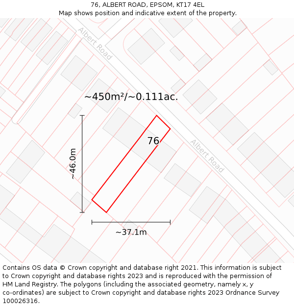 76, ALBERT ROAD, EPSOM, KT17 4EL: Plot and title map