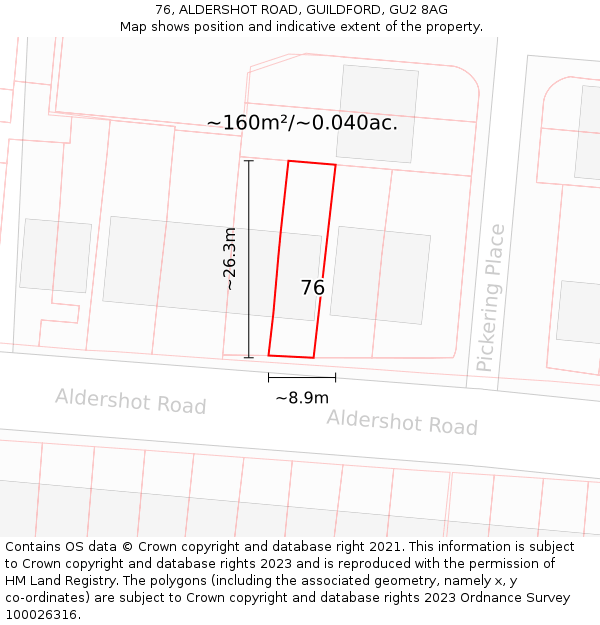 76, ALDERSHOT ROAD, GUILDFORD, GU2 8AG: Plot and title map