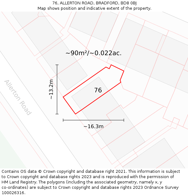 76, ALLERTON ROAD, BRADFORD, BD8 0BJ: Plot and title map