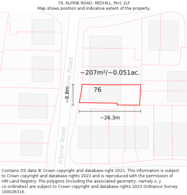 76, ALPINE ROAD, REDHILL, RH1 2LF: Plot and title map