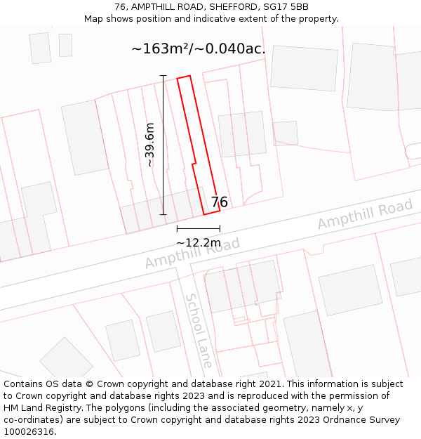 76, AMPTHILL ROAD, SHEFFORD, SG17 5BB: Plot and title map