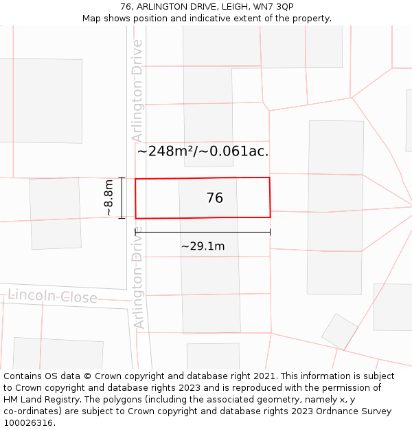 76, ARLINGTON DRIVE, LEIGH, WN7 3QP: Plot and title map