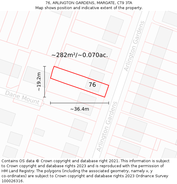 76, ARLINGTON GARDENS, MARGATE, CT9 3TA: Plot and title map