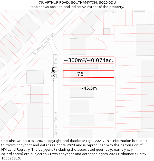 76, ARTHUR ROAD, SOUTHAMPTON, SO15 5DU: Plot and title map