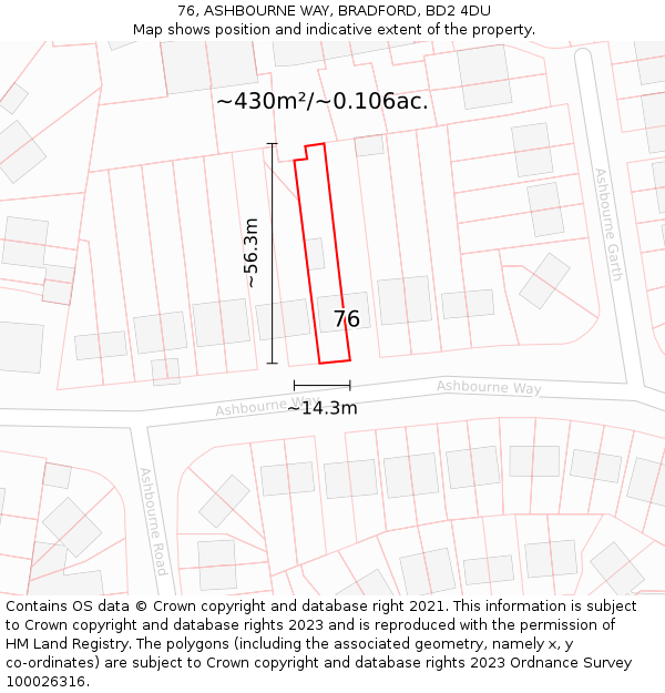 76, ASHBOURNE WAY, BRADFORD, BD2 4DU: Plot and title map