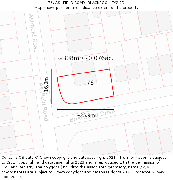 76, ASHFIELD ROAD, BLACKPOOL, FY2 0DJ: Plot and title map