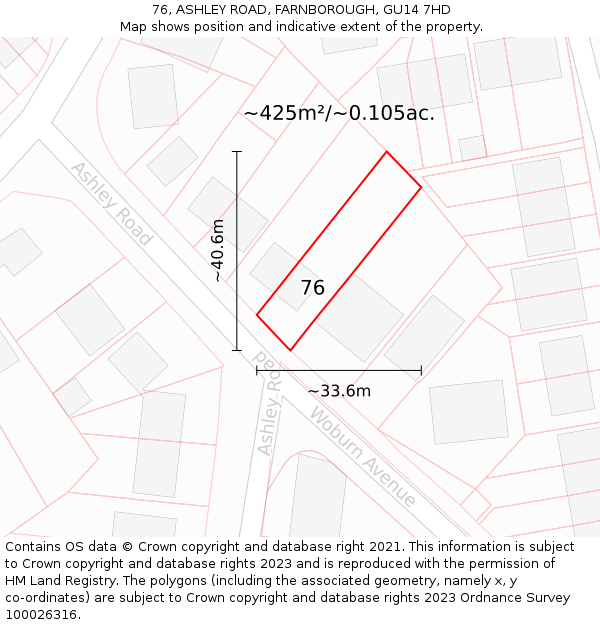 76, ASHLEY ROAD, FARNBOROUGH, GU14 7HD: Plot and title map