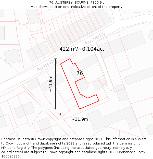 76, AUSTERBY, BOURNE, PE10 9JL: Plot and title map