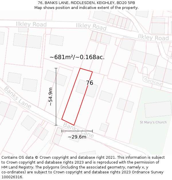 76, BANKS LANE, RIDDLESDEN, KEIGHLEY, BD20 5PB: Plot and title map