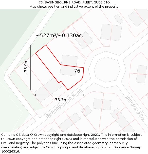 76, BASINGBOURNE ROAD, FLEET, GU52 6TQ: Plot and title map