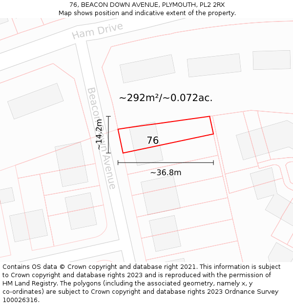 76, BEACON DOWN AVENUE, PLYMOUTH, PL2 2RX: Plot and title map