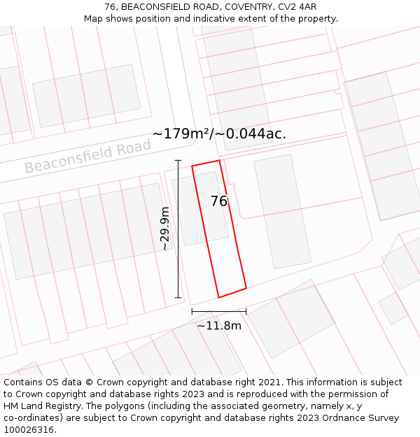 76, BEACONSFIELD ROAD, COVENTRY, CV2 4AR: Plot and title map