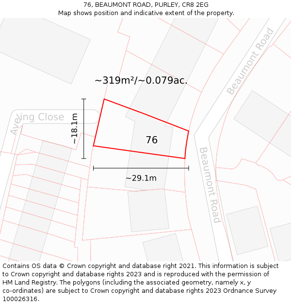 76, BEAUMONT ROAD, PURLEY, CR8 2EG: Plot and title map