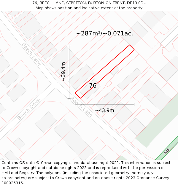 76, BEECH LANE, STRETTON, BURTON-ON-TRENT, DE13 0DU: Plot and title map