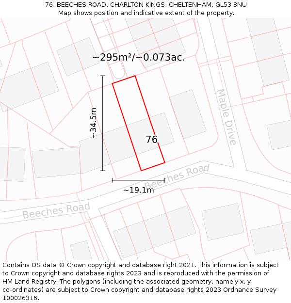 76, BEECHES ROAD, CHARLTON KINGS, CHELTENHAM, GL53 8NU: Plot and title map