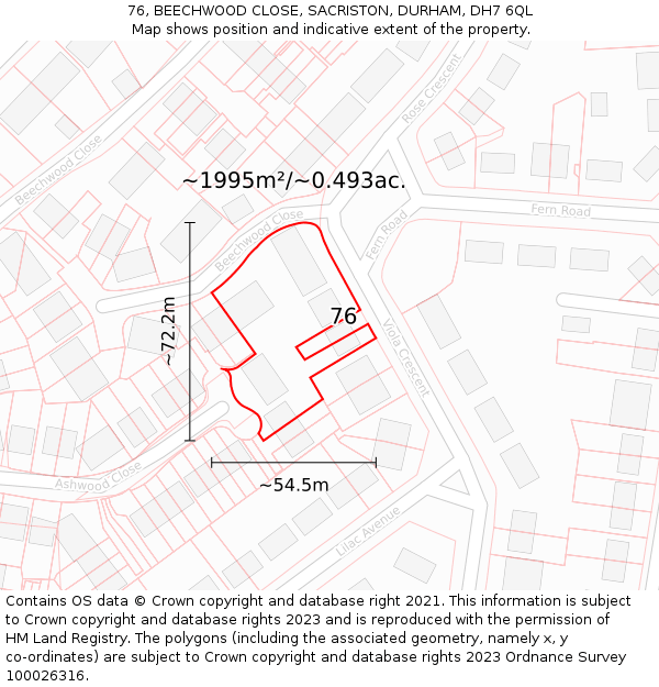 76, BEECHWOOD CLOSE, SACRISTON, DURHAM, DH7 6QL: Plot and title map