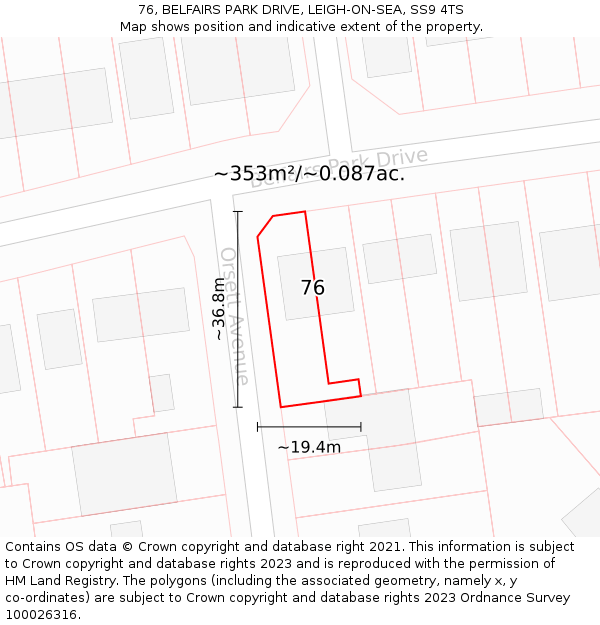 76, BELFAIRS PARK DRIVE, LEIGH-ON-SEA, SS9 4TS: Plot and title map