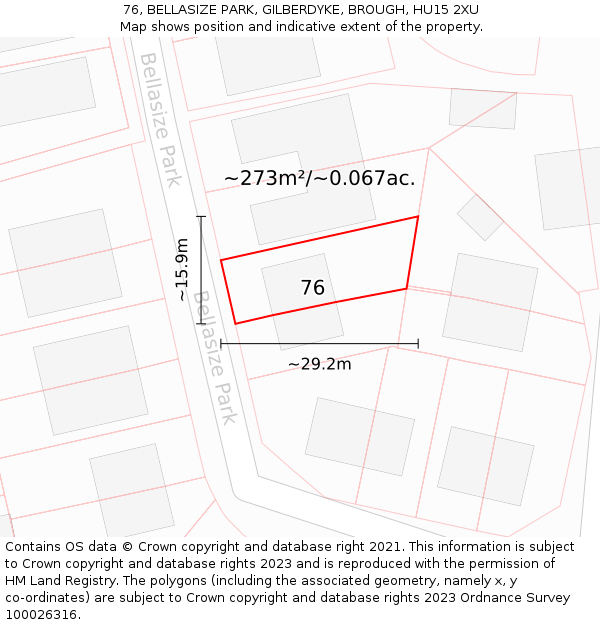 76, BELLASIZE PARK, GILBERDYKE, BROUGH, HU15 2XU: Plot and title map