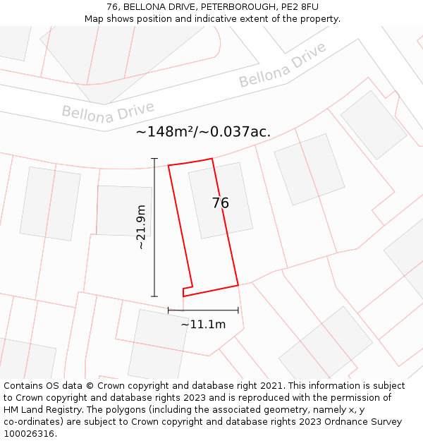 76, BELLONA DRIVE, PETERBOROUGH, PE2 8FU: Plot and title map