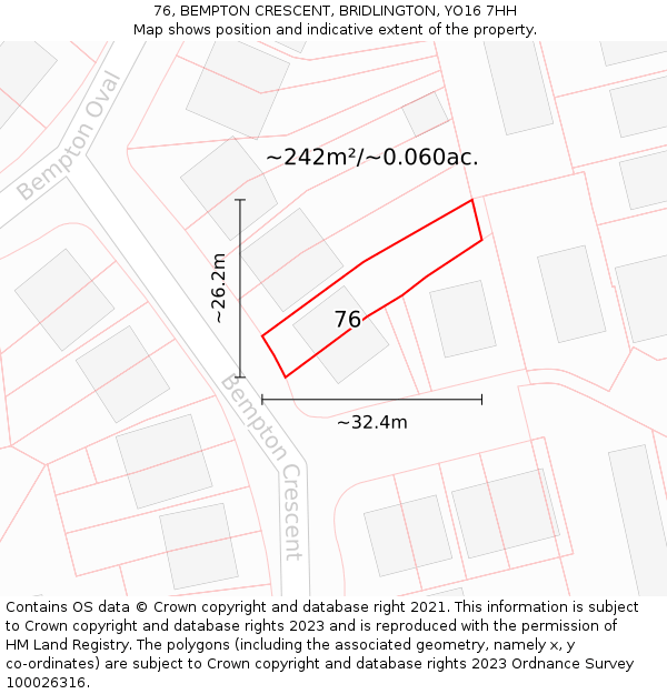 76, BEMPTON CRESCENT, BRIDLINGTON, YO16 7HH: Plot and title map