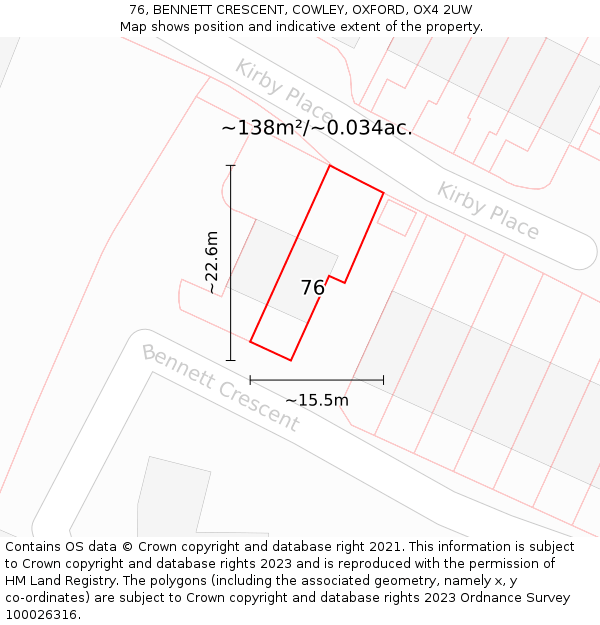 76, BENNETT CRESCENT, COWLEY, OXFORD, OX4 2UW: Plot and title map