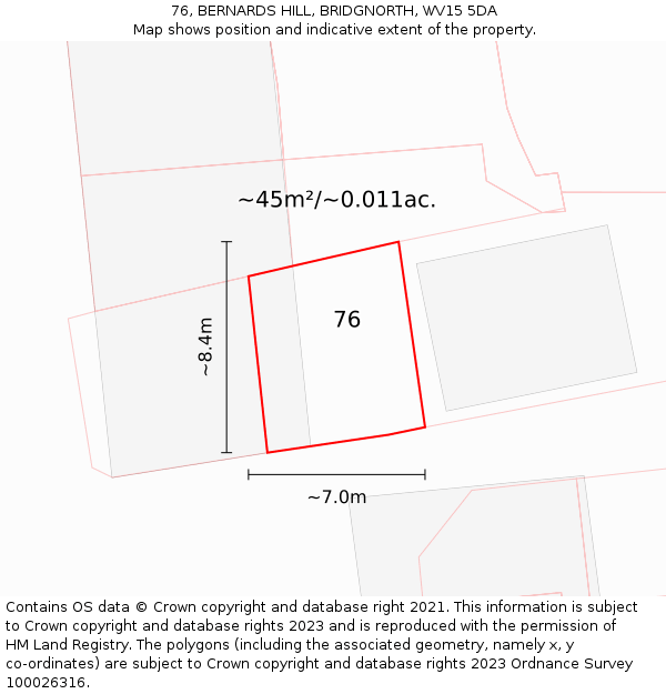 76, BERNARDS HILL, BRIDGNORTH, WV15 5DA: Plot and title map