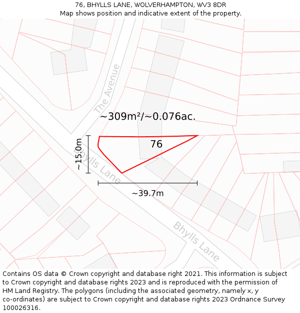 76, BHYLLS LANE, WOLVERHAMPTON, WV3 8DR: Plot and title map